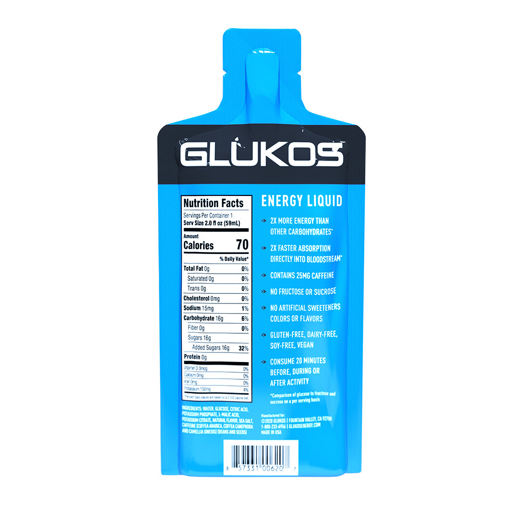 Glukos Watermelon-Lime Energy Gel Pack - Single Serving - Back View with Nutrition Facts and Ingredients