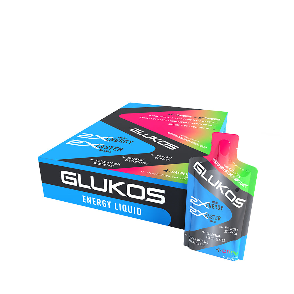 Glukos Watermelon-Lime Energy Gel Pack - 12 Pack Box and Single Serving View