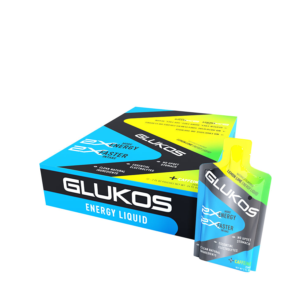 Glukos Lemon-Lime Energy Gel Pack - 12 Pack Box and Single Serving View