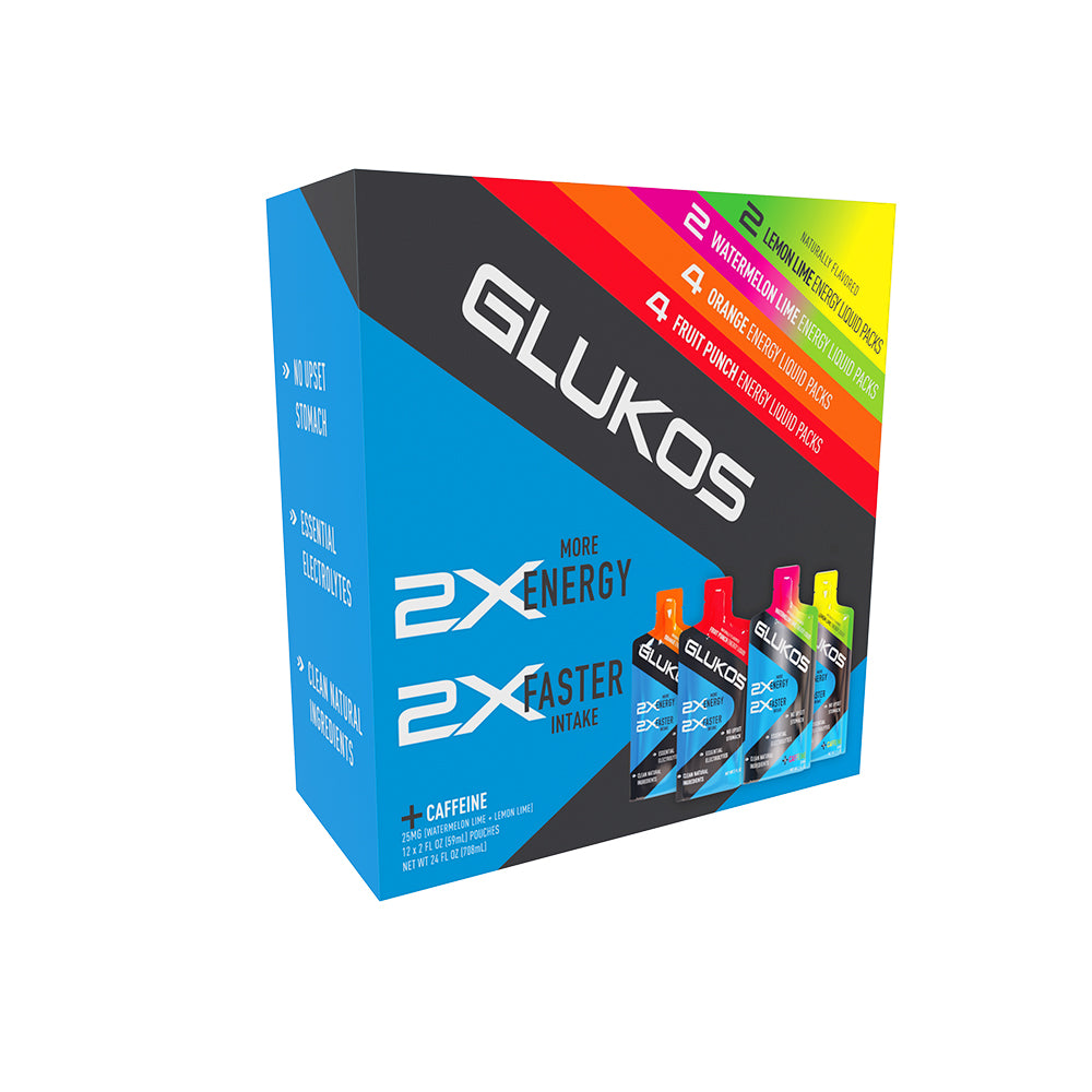 Glukos Energy Liquid Gel Variety Pack (12-Pack) - Detail Shot of Box