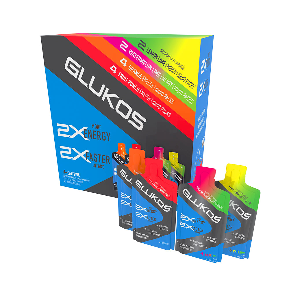 Glukos Energy Liquid Gel Variety Pack (12-Pack) - Box and Liquid Gel Packs Feature